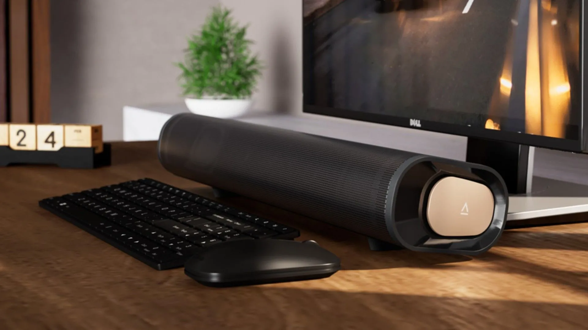 Soundbar Creative Stage Pro trước màn hình chơi game