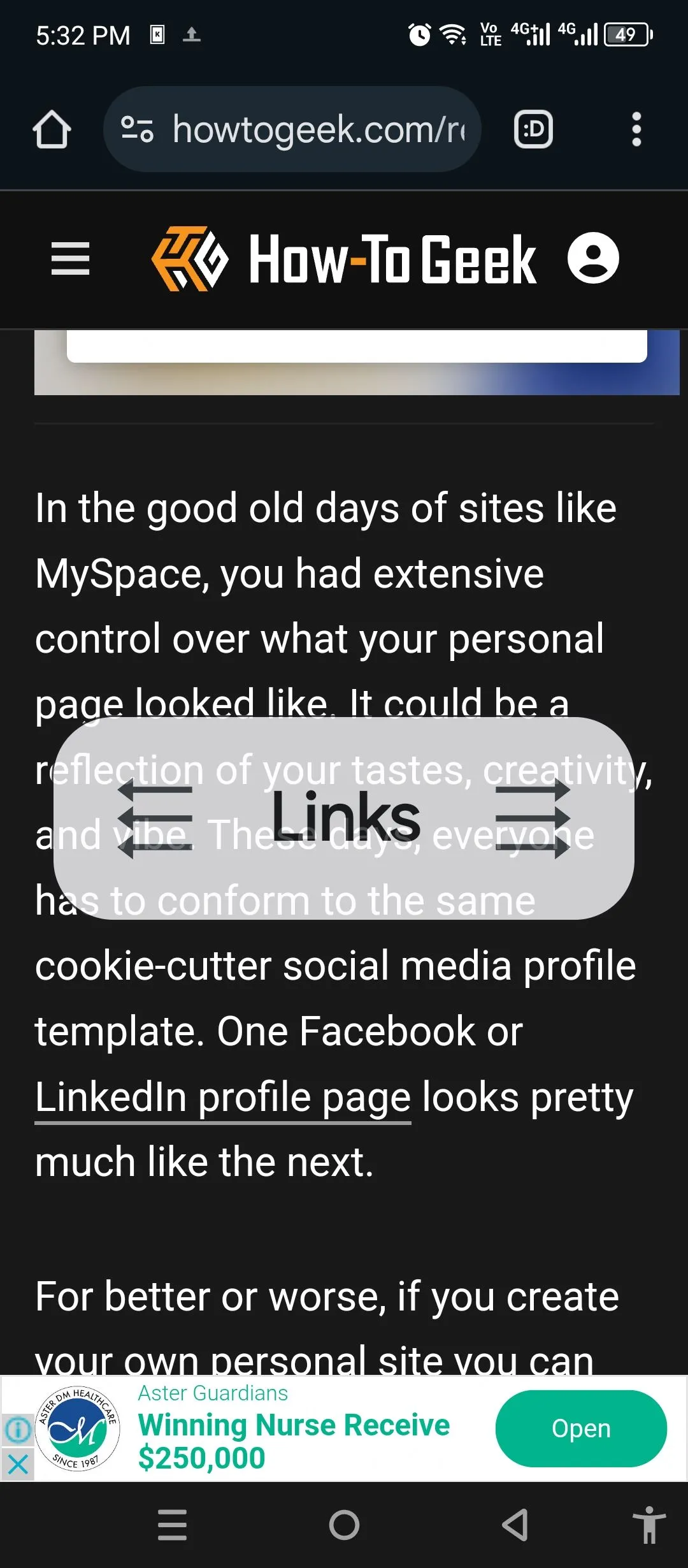Sử dụng chế độ &quot;Liên kết&quot; của TalkBack để điều hướng qua các liên kết trên trang web.