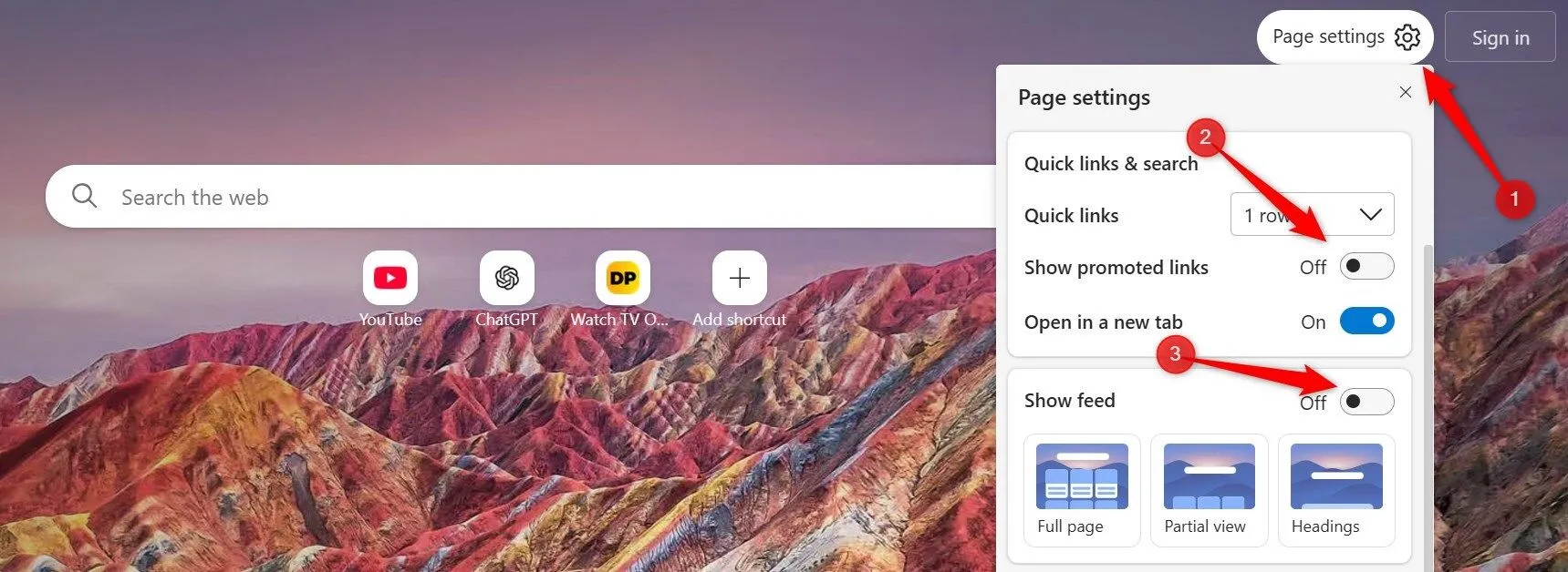 Tắt nguồn cấp dữ liệu tin tức và liên kết quảng cáo trên trang tab mới của Microsoft Edge