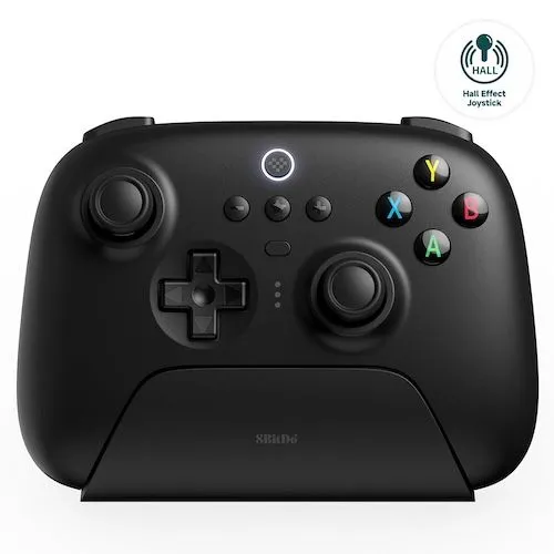 Tay cầm chơi game 8BitDo Ultimate 2.4G màu đen với thiết kế công thái học.