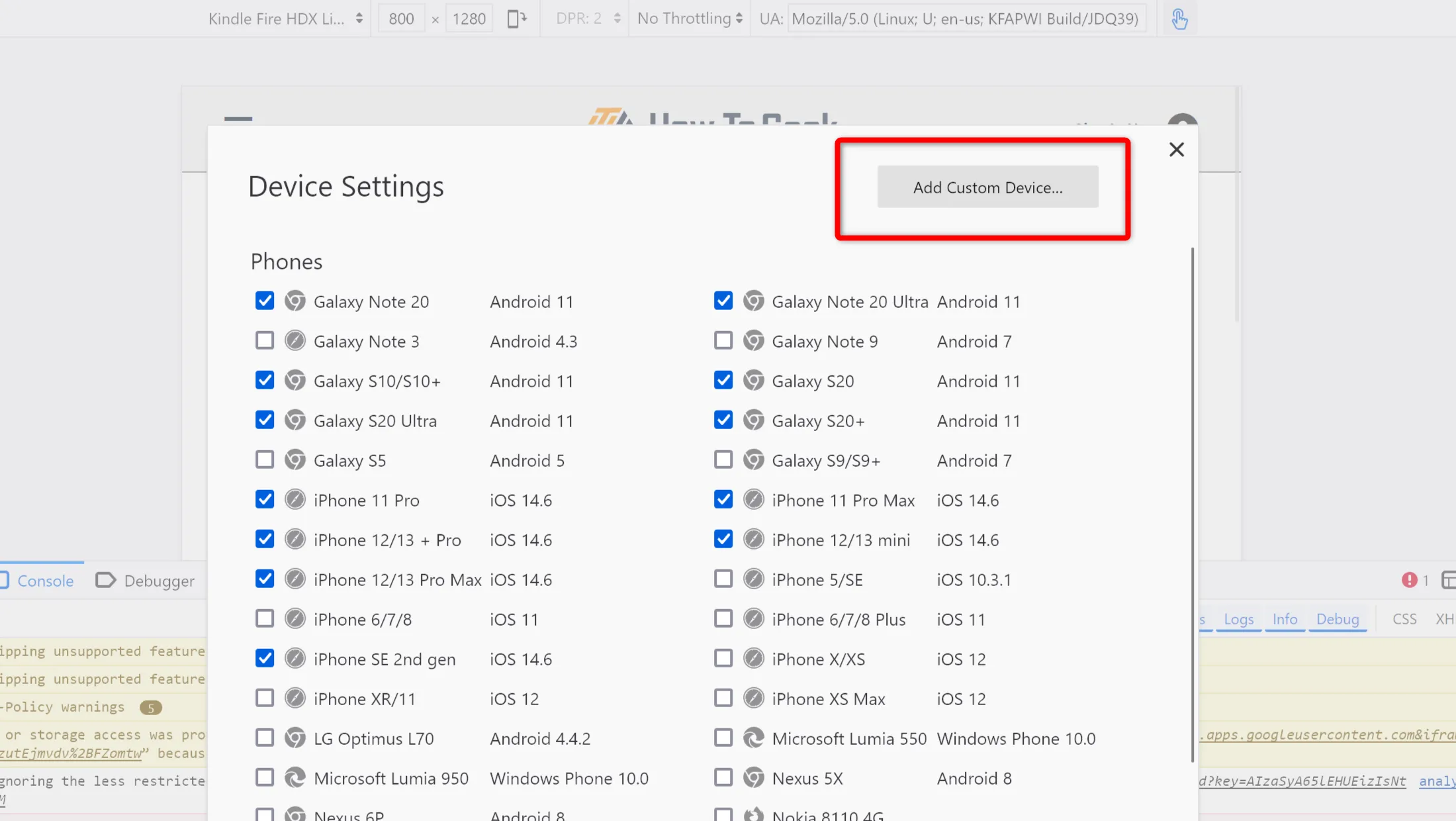Thêm thiết bị tùy chỉnh trong công cụ nhà phát triển Firefox