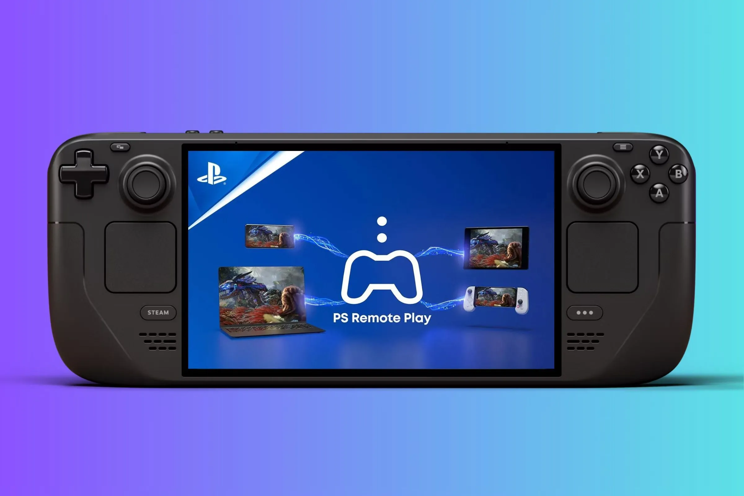 Thiết bị chơi game Steam Deck hiển thị giao diện PlayStation Remote Play, mở rộng khả năng chơi game PS5 di động.