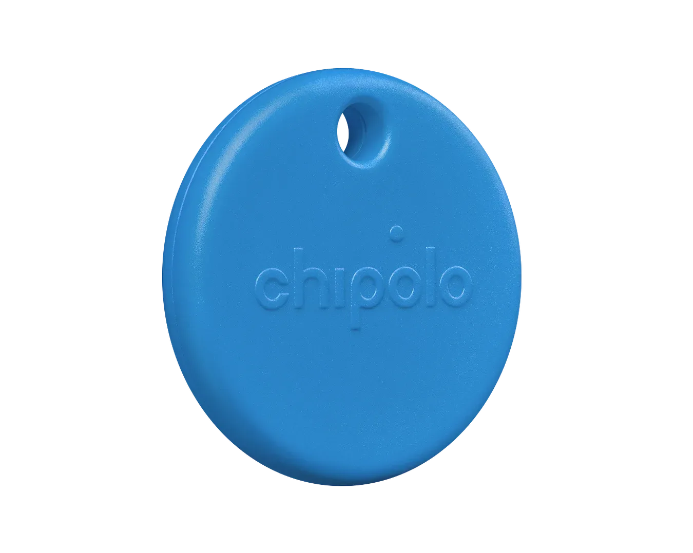 Thiết bị tìm đồ Chipolo Pop màu xanh lam, minh họa kích thước nhỏ gọn và độ bền chuẩn IP55.