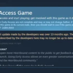 Thông báo cảnh báo game Early Access không cập nhật trên Steam Store.