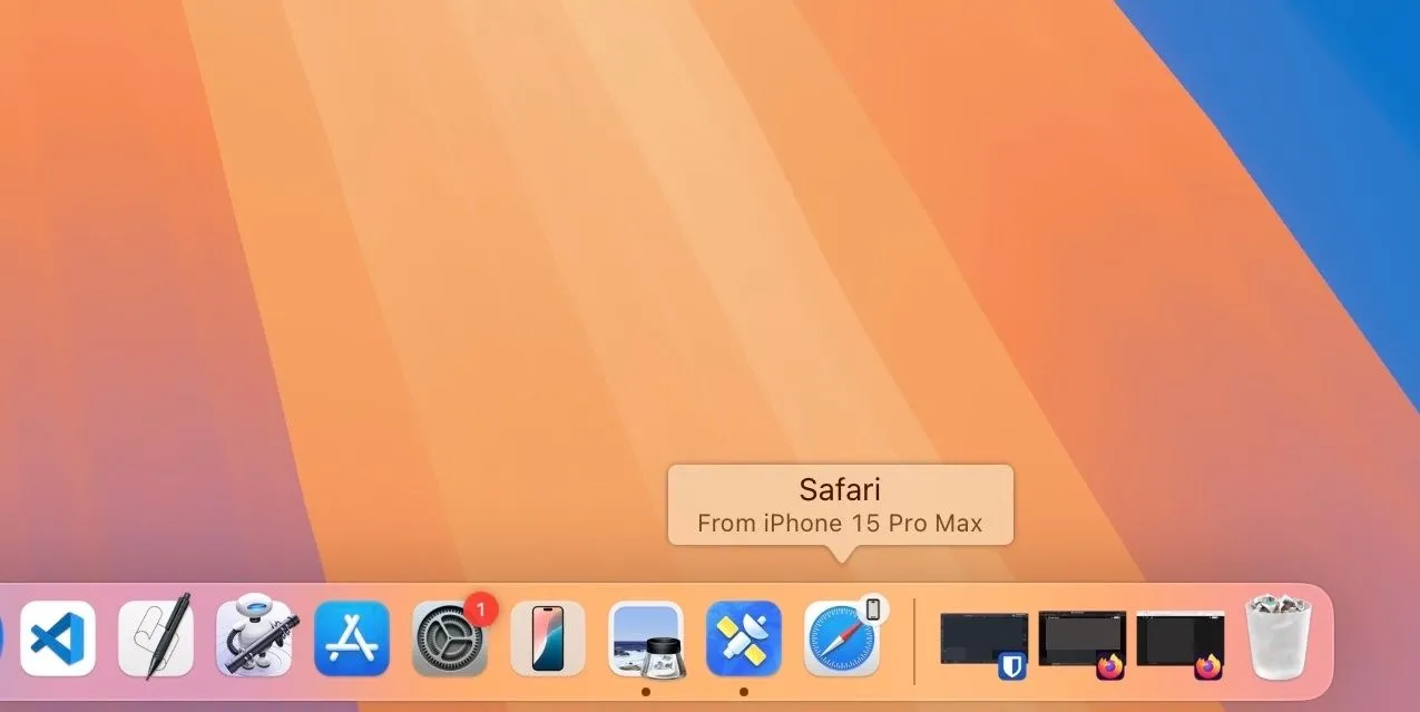 Thông báo Handoff trên trình duyệt Safari của Mac, minh họa tính năng chuyển đổi tác vụ liền mạch.