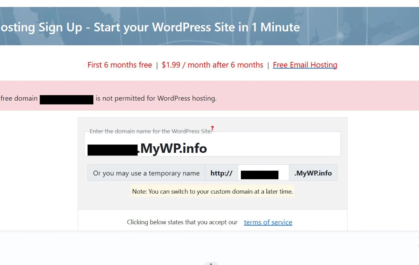 Thông báo hosting WordPress miễn phí của Free Domain đã ngừng cung cấp