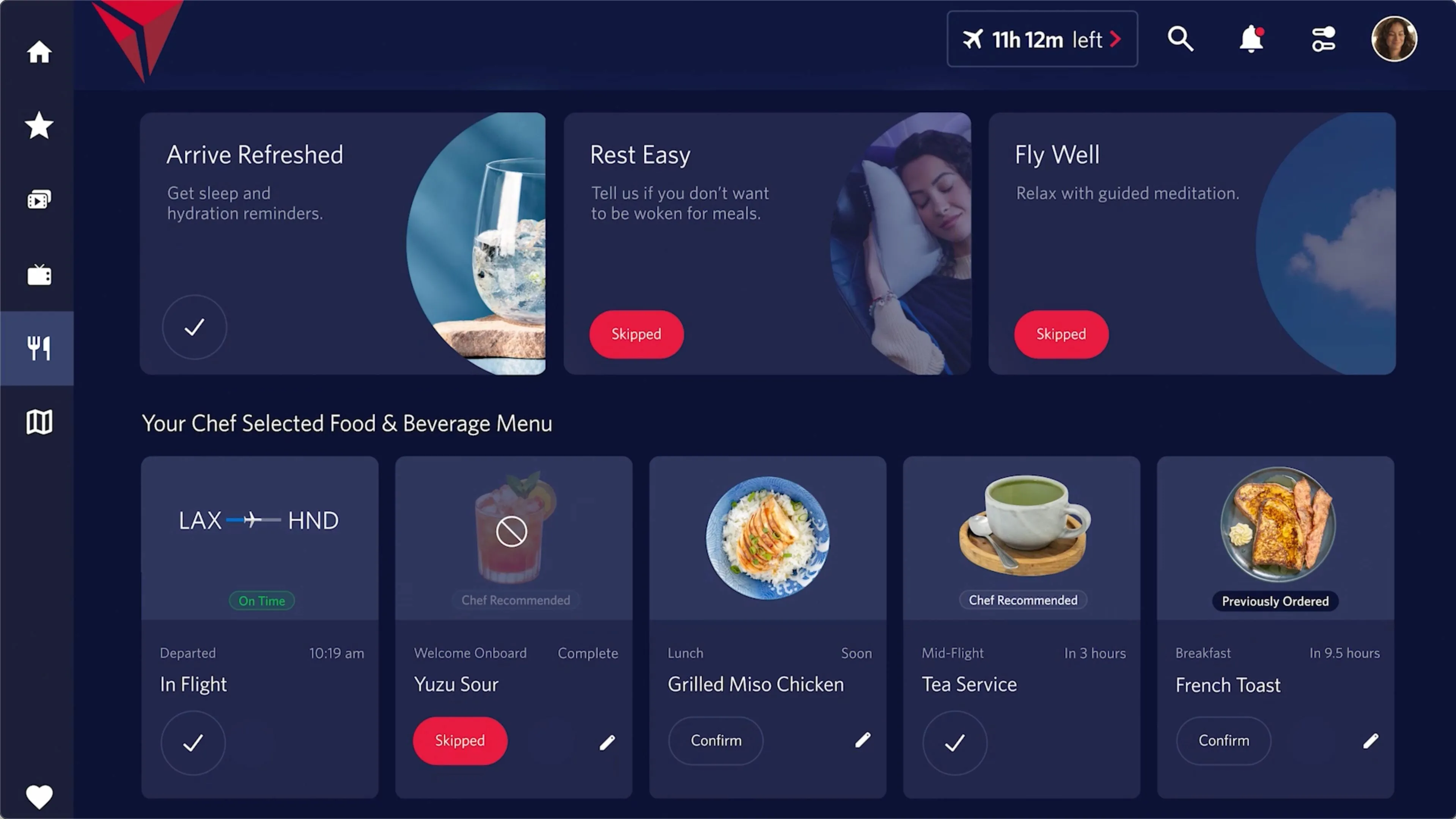 Tính năng lập kế hoạch trải nghiệm cá nhân hóa trên hệ thống giải trí hiện đại của Delta Airlines.