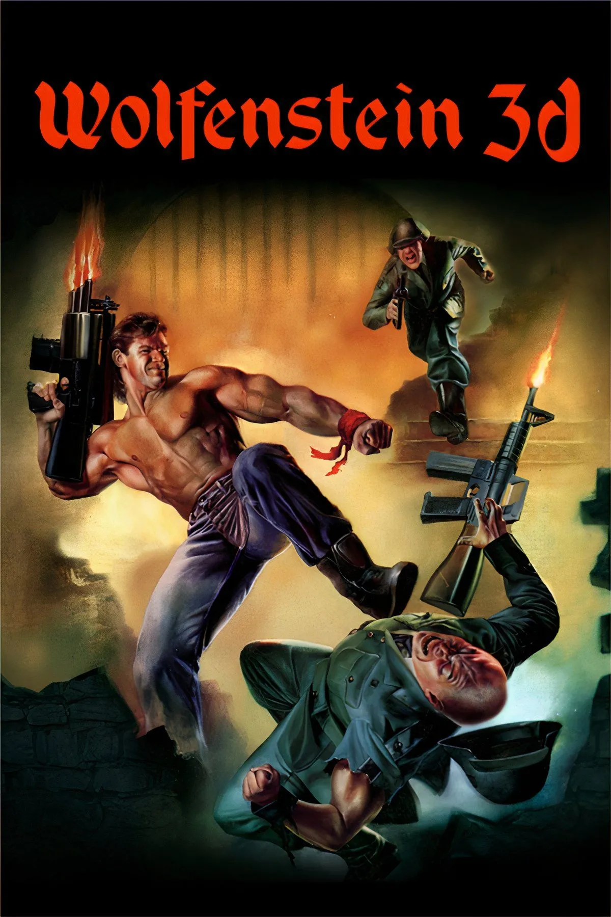 Tổng hợp các cảnh quay trong game bắn súng Wolfenstein 3D, thể hiện lối chơi và môi trường đa dạng.