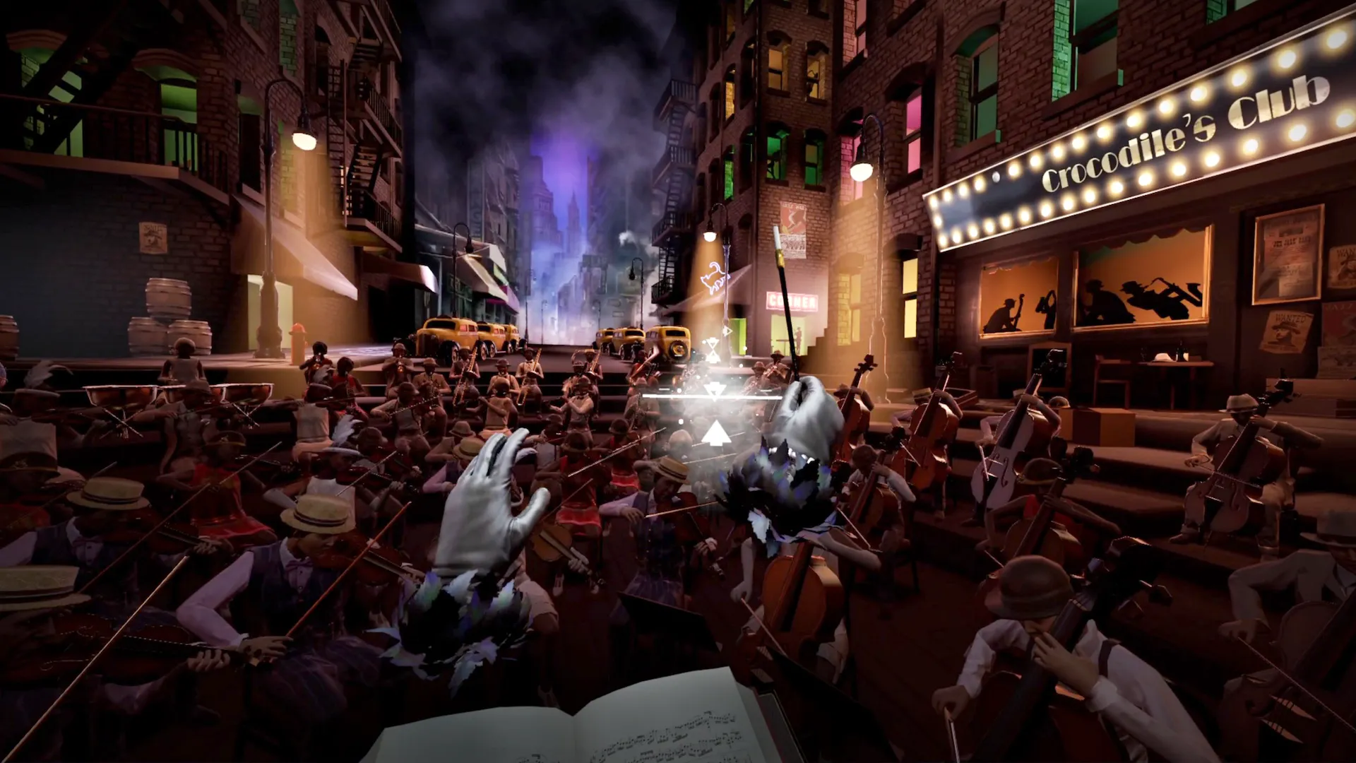 Trải nghiệm VR độc đáo trong game Maestro, nơi người chơi hóa thân thành nhạc trưởng điều khiển dàn nhạc jazz trên đường phố New York.