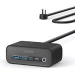 Trạm sạc đa năng Anker Nano 7-in-1 100W màu trắng với các cổng sạc USB và ổ cắm chống sốc điện