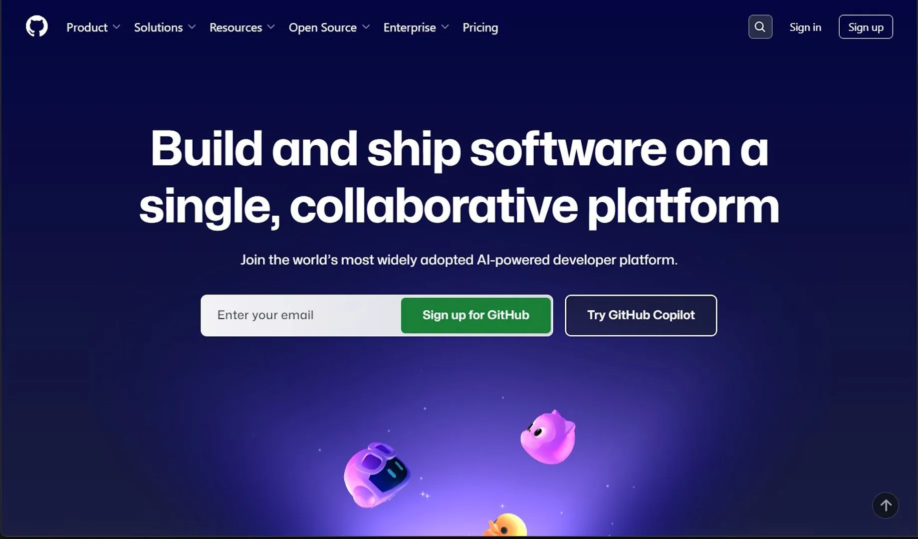 Trang chủ GitHub, nền tảng lưu trữ mã nguồn và dự án phát triển phần mềm phổ biến.