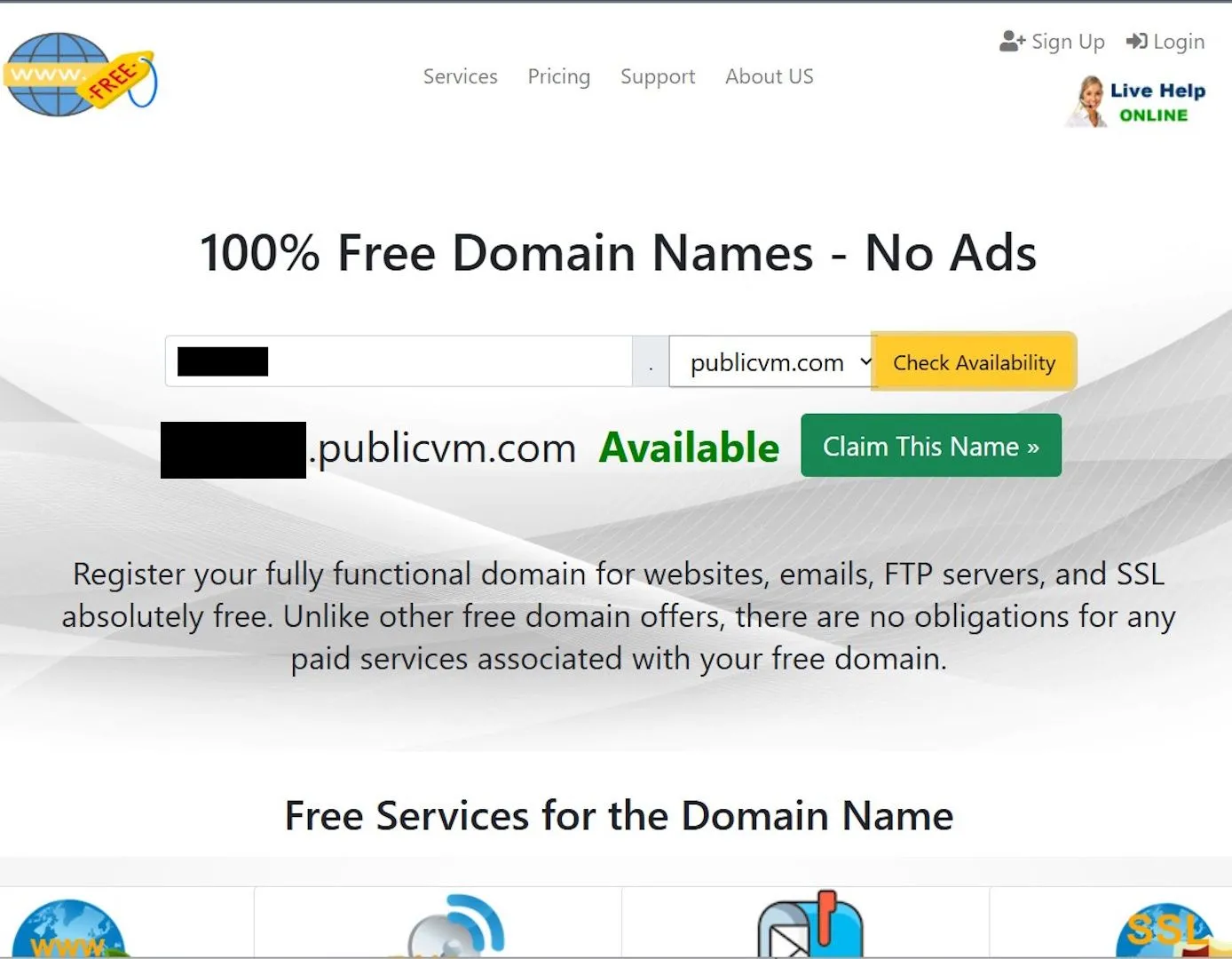 Trang đăng ký tên miền miễn phí trên Free Domain