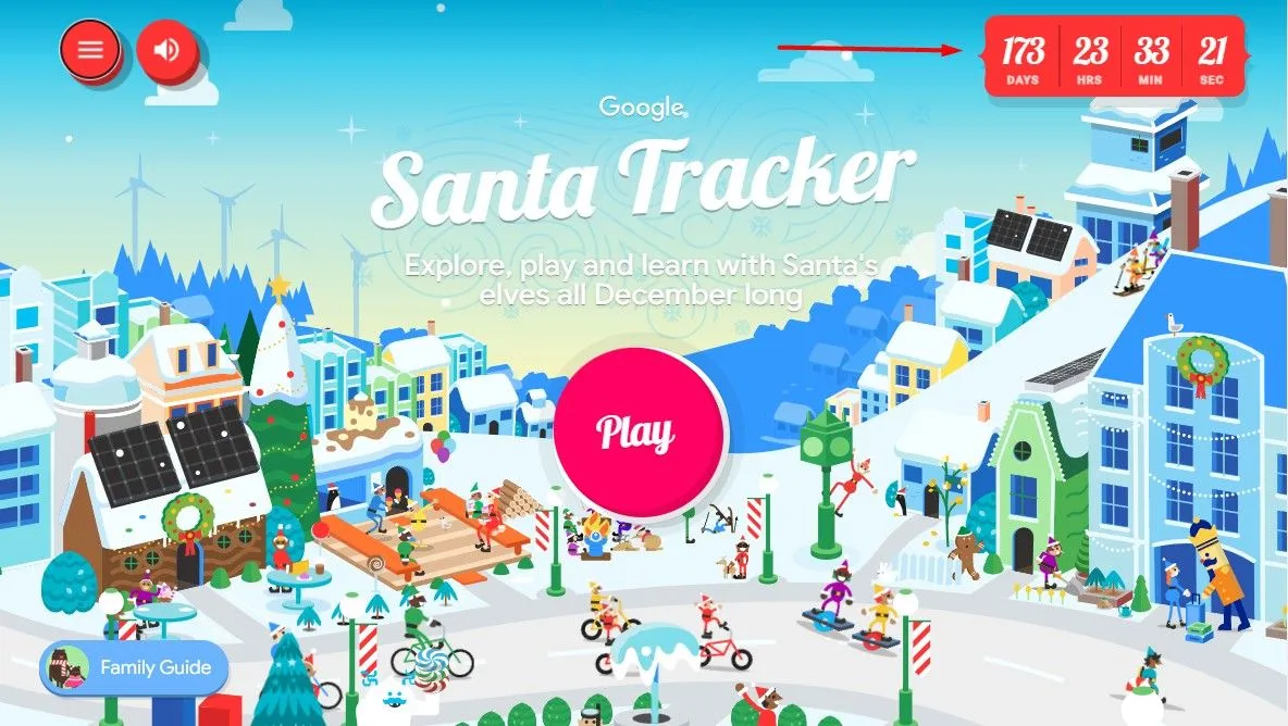 Trang Google Santa Tracker với đồng hồ đếm ngược đến Giáng Sinh và các trò chơi tương tác