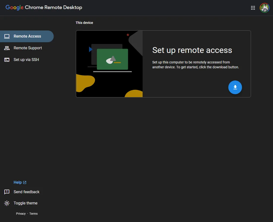 Trang tải công cụ cài đặt Chrome Remote Desktop trên trình duyệt Google Chrome.