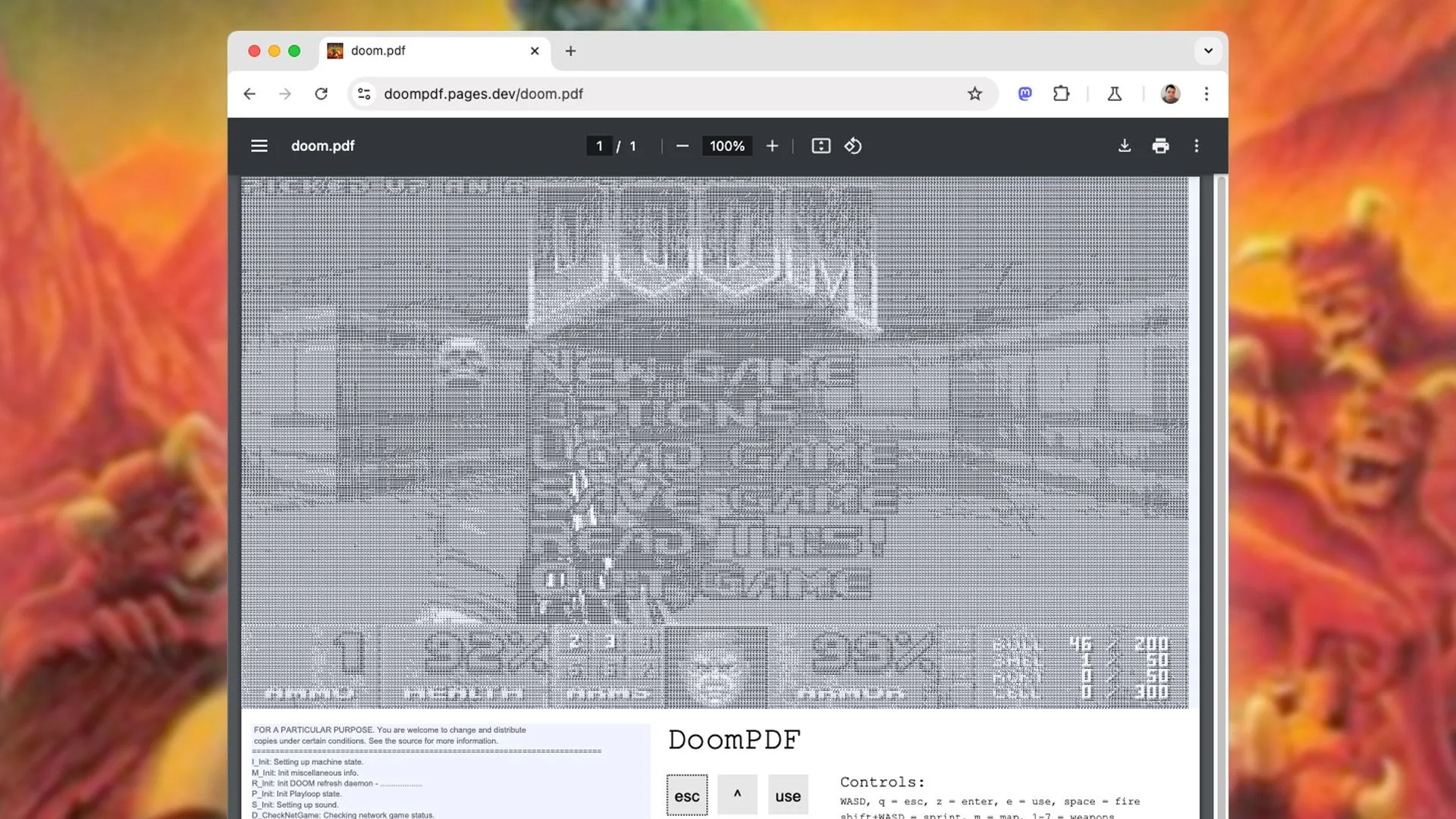 Trò chơi DOOM đang chạy bên trong một tài liệu PDF, minh họa khả năng tương tác độc đáo của định dạng này