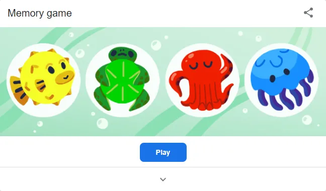Trò chơi thử thách trí nhớ Google Memory Game với các sinh vật biển