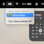 Tùy chọn trên thanh menu để bật hoặc tắt Chế độ Game Mode trong các ứng dụng trên macOS 14 Sonoma.