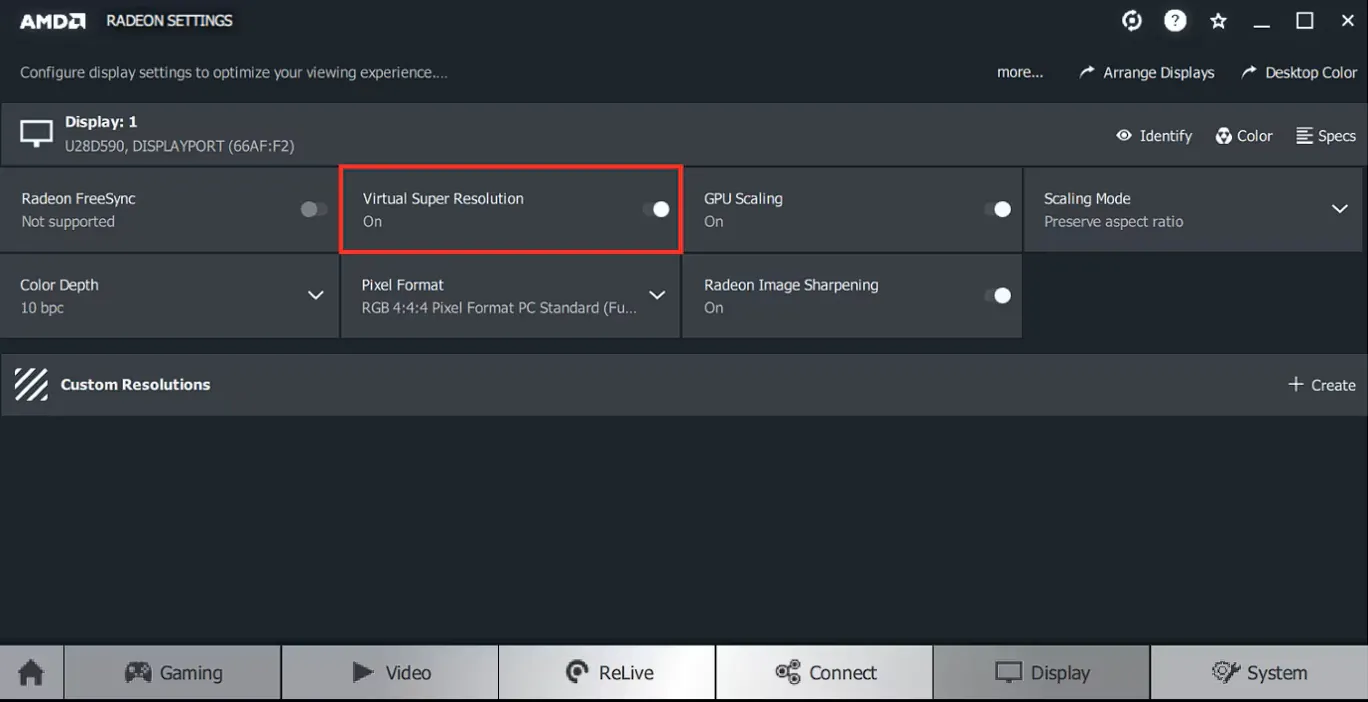 Tùy chọn Virtual Super Resolution trong AMD Radeon Software