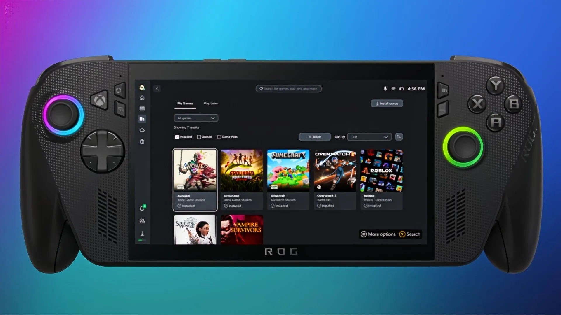 Ứng dụng Xbox trên thiết bị chơi game cầm tay ROG Ally hiển thị thư viện game